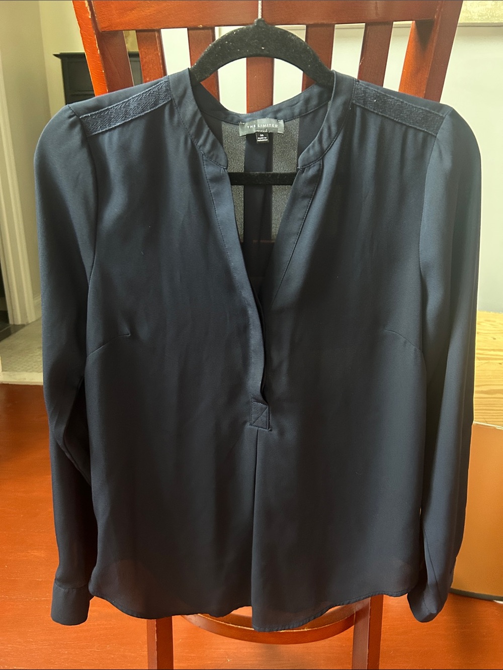 The Limited Dark Navy Split V-Neck Long Sleeve Blouse